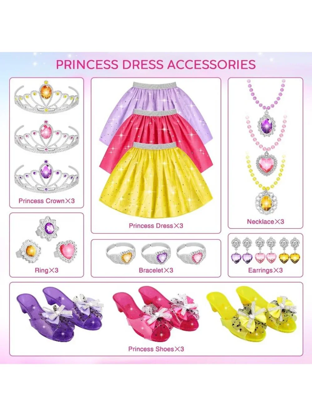 Princess Dress Up Toys & Jewelry Set for Girls Role Play Gift Ages 3+-Purple
